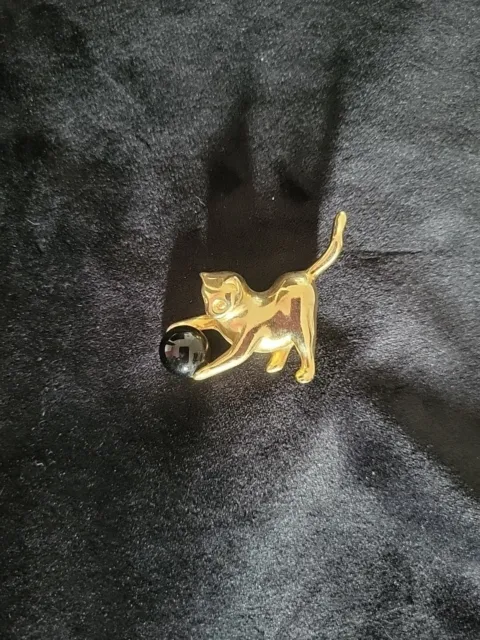 Vintage Cat Playing with a Black Ball Brooch Pin