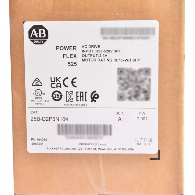 AB 25B-D2P3N104 SER A PowerFlex 525 0.75kW 1Hp AC Drive Factory Sealed NEW