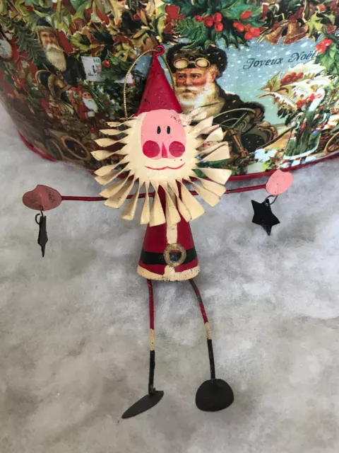 Vintage Nostalgic Old Metal Santa Claus Father Christmas Tree Decoration
