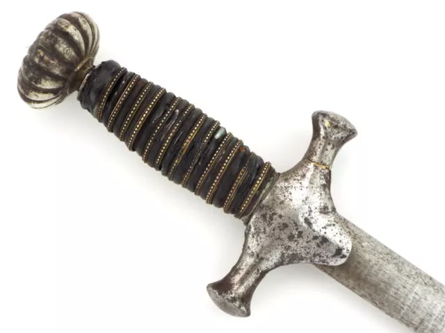 Antique Islamic Qajar Dynasty Persian Silver Inlaid Dagger Knife Layered Steel