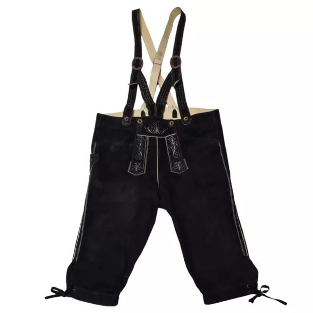DISTLER Bavarian Trachten Loden Traditional Black Leather Pants Short/Suspender