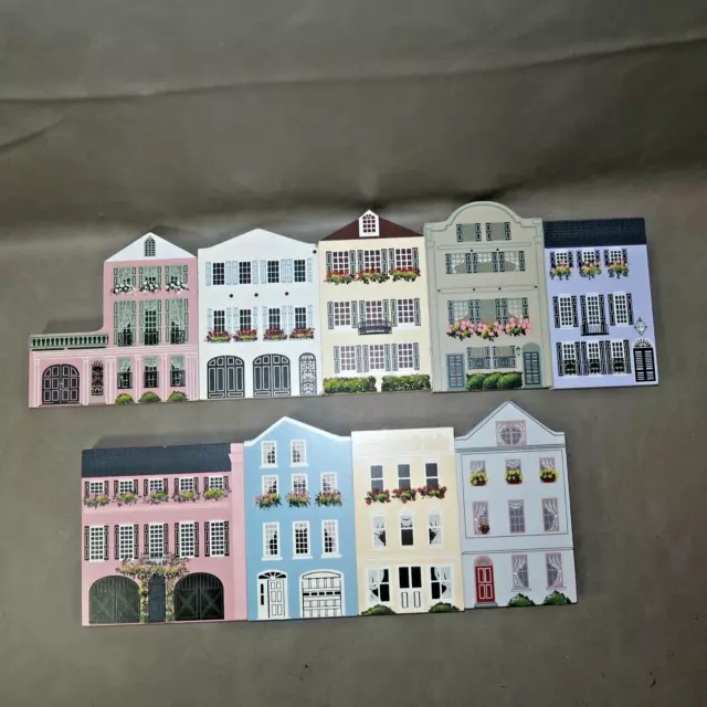 Lot of 9 Sheila's Collectables 89-105 Rainbow Row II Wooden House Charleston SC
