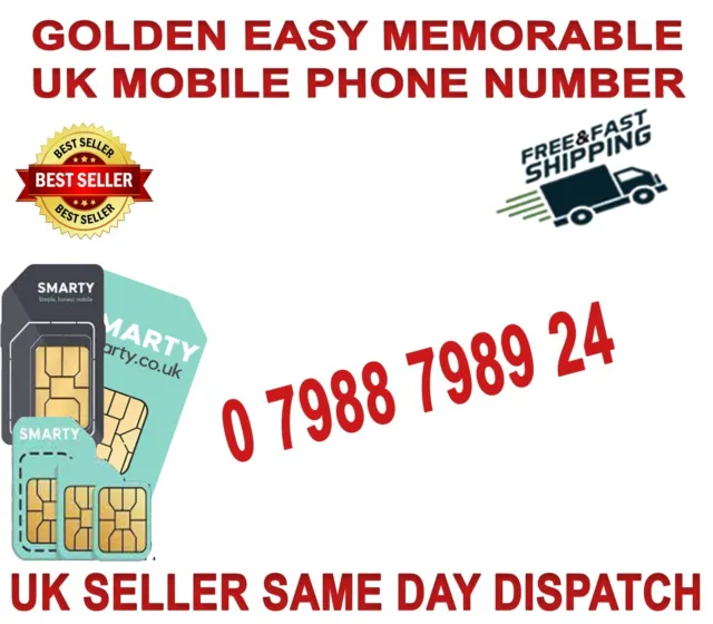 Golden Easy Memorable Uk Vip Mobile Phone Number 0 7988 7989 24  Platinum Sim