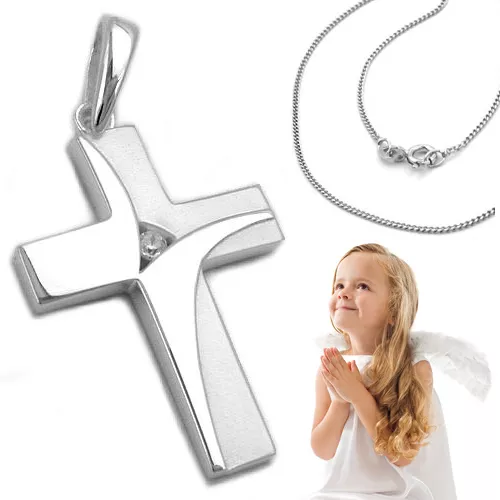 Baby Taufe Taufkette Kinder Kommunion Kreuz Anhänger Silber 925 mit Kette Wahl