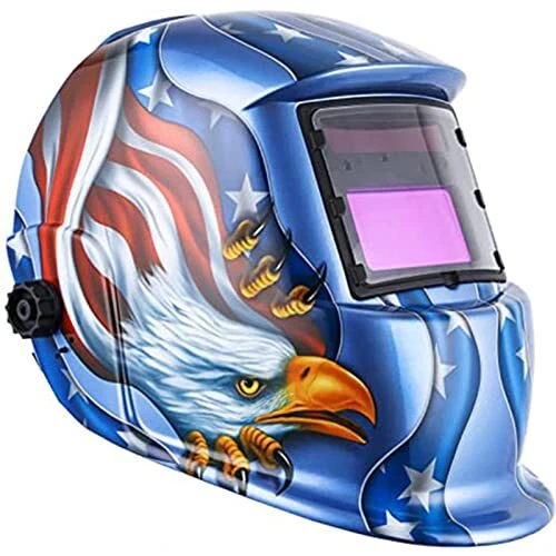 Solar Power Auto Darkening Welding Helmets Hood with Wide Lens Blue Eagle