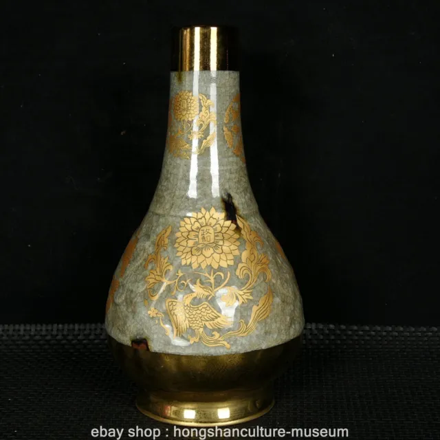 9.4” Qianlong Marked Old China Enamel Porcelain Gilt Flowers Bottle Vase