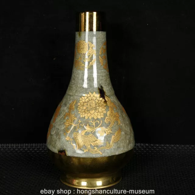 9.4” Qianlong Marked Old China Enamel Porcelain Gilt Flowers Bottle Vase