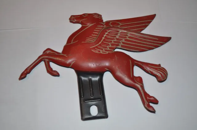 Mobil Oil Company Gasoline License Plate Topper Red Flying Horse Pegasus