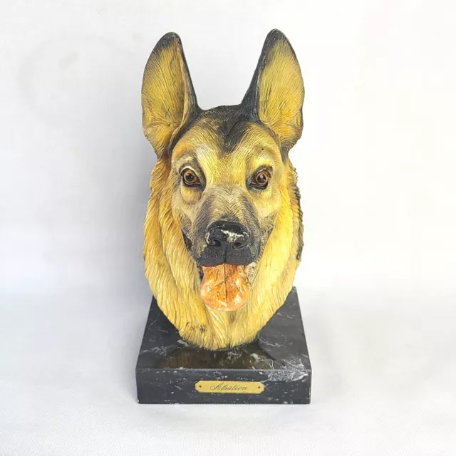 Alsatian Resin Dog Bust on Marble Base German Shepherd Figurine Statue Heavy 10"