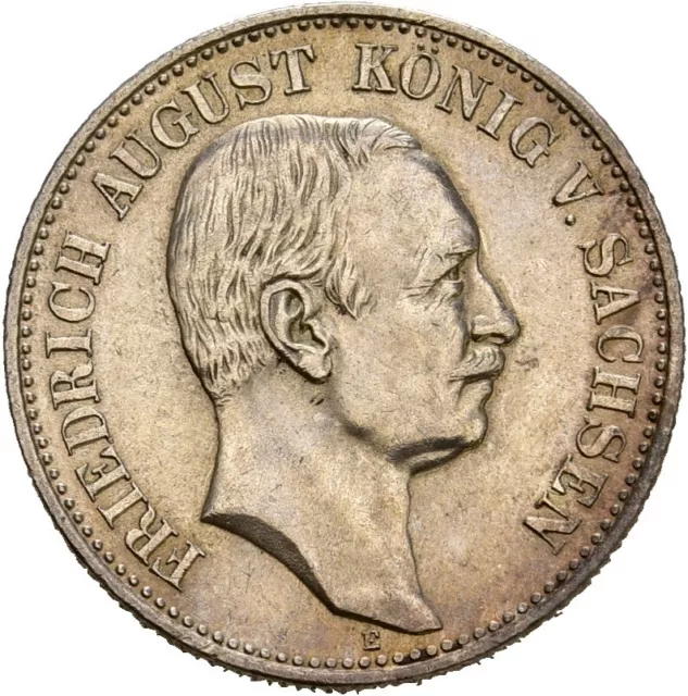 Künker: Sachsen, Friedrich August III., 2 Mark 1911 E, Silber