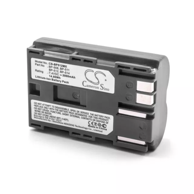 Batterie remplace Canon BP-511A BP-512 BP-514 BP-511 BP-508 2000mAh