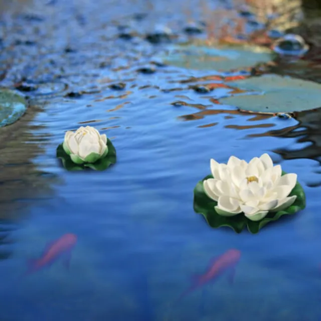 6pcs Lotus artificiel imperméable à l'eau petit Lotus nénuphar pad étang  piscine décoration
