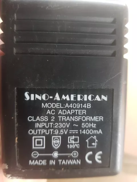 Sino-American AC Mains Adaptor A40914B 9.5V  1400mA OUTPUT Power Supply Adapter