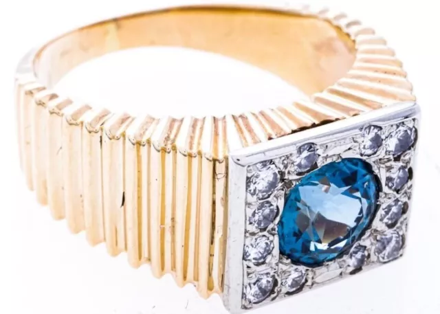14kt Yellow & White Gold Ring, (1.01ct) Blue Sapphire & 12 Diamonds  (0.28ct TW)
