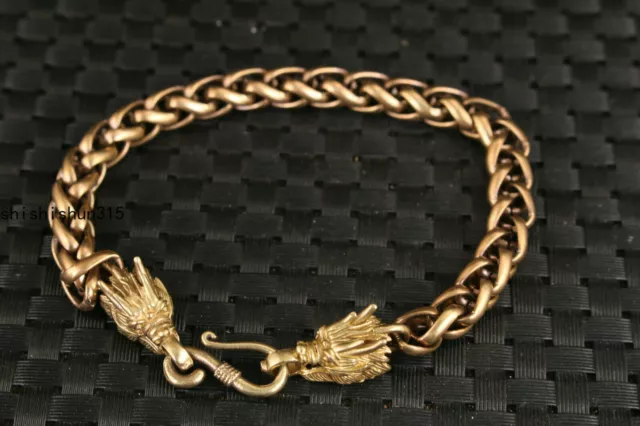 Rare Chinese Old Brass Hand Carved Dragon Statue Bracelet 2