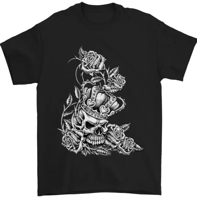 T-shirt da uomo teschio corona biker teschio gotico metallo pesante 100% cotone