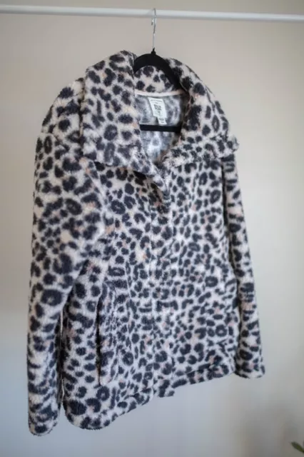 BILLABONG WOMENS COZY Days Sherpa Fleece Jacket Leopard Snap Closure SZ ...