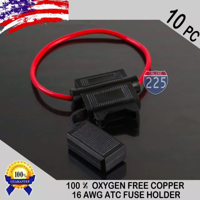 10 Pack 16 Gauge ATC In-Line Blade Fuse Holder 100% OFC Copper Wire Protection
