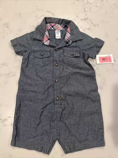 Carters Baby Boy Blue Chambray Short Tall One Piece Size 18 Months NWT