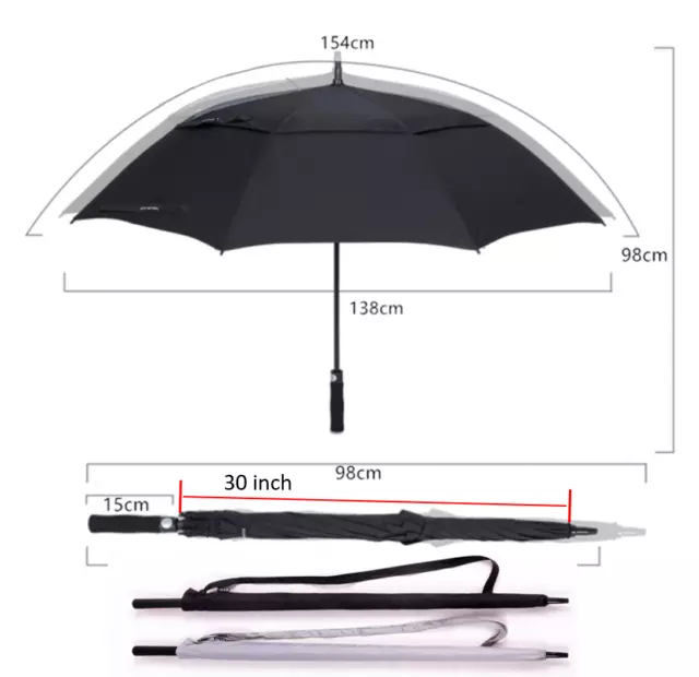 30 Inch Large Golf Umbrella Double Canopy Vented Square Umbrella Windproof