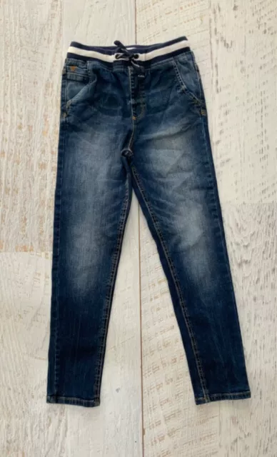 Boys size 8 stretch denim  jeans elastic waist drawstring
