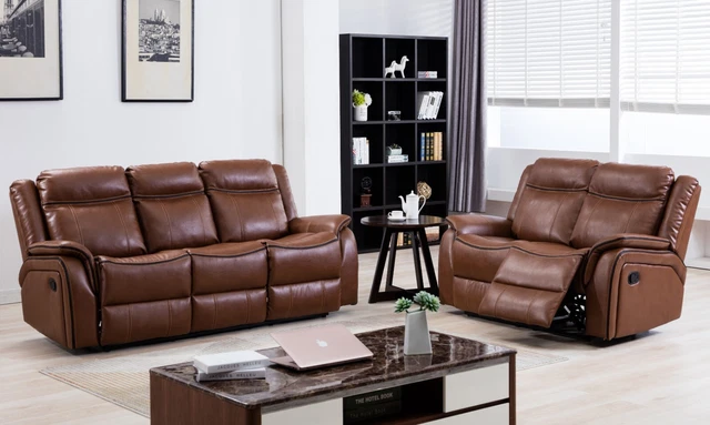 TAN BROWN Leather Gel Recliner 3 Seater 2 Seat or Armchair Sofa Suite NEWBURY 32