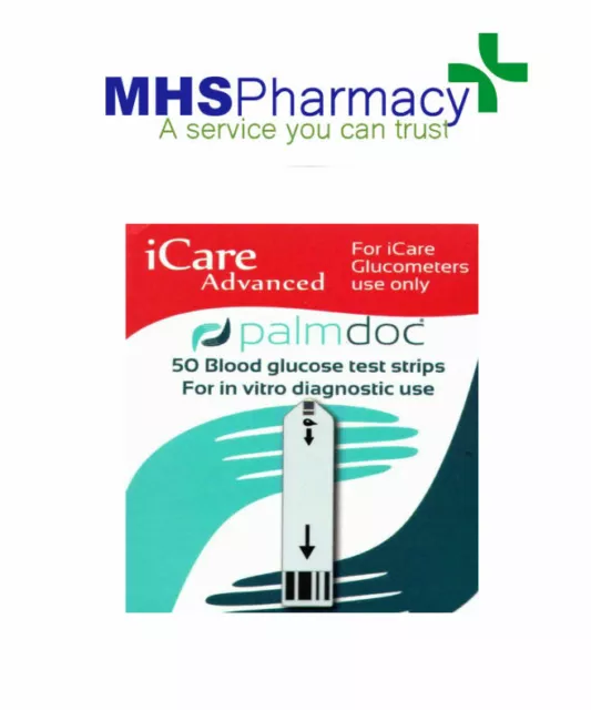 Palmdoc iCare Advanced blood glucose test strips,pack of 50,6 second testing