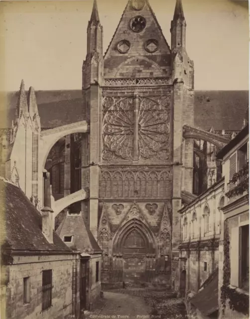 N. D. France, Cathédrale de Tours, Portail Nord Vintage Albumen Print Tirage a