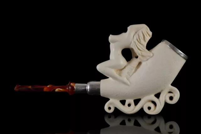 Nude Lady Smoking Pipe Block Meerschaum-NEW Handmade Custom Made Fitted Case#743