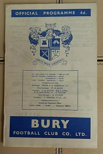 BURY v PORTSMOUTH    SECOND DIVISION    26th December 1963