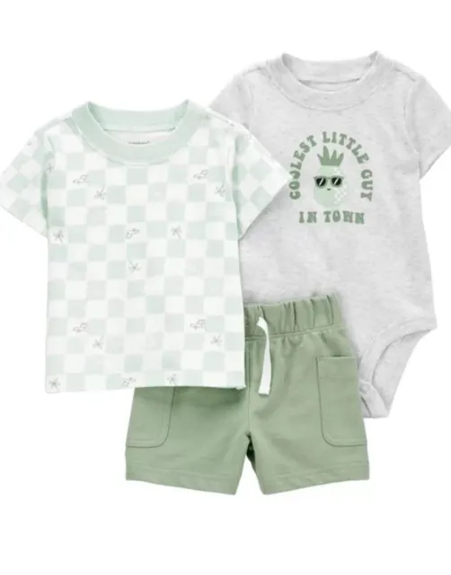 Carters Boys 6 Month Baby 3-pc Short Shirt Bodysuit Set Coolest Little Pineapple