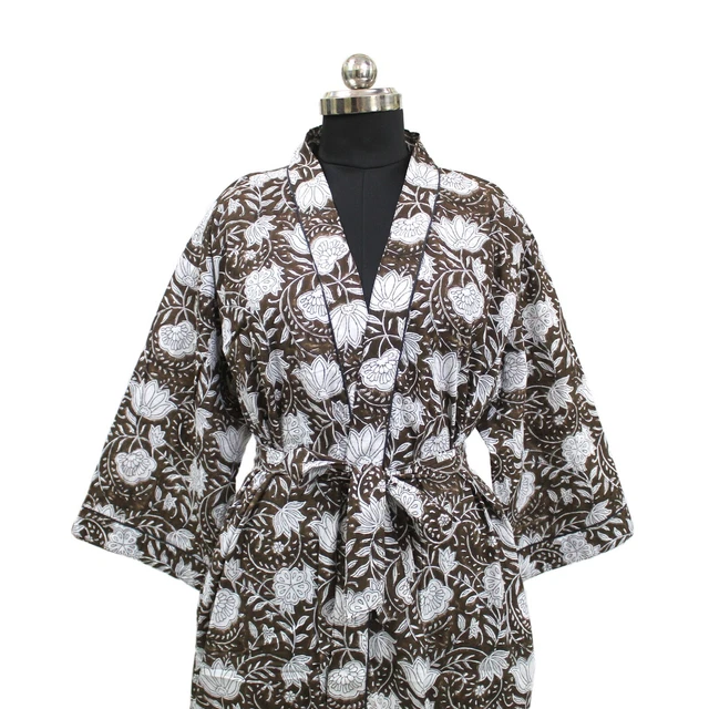 Hand Block Printed Kimono Robe Bridesmaid Dress, Floral Print Cotton kimono