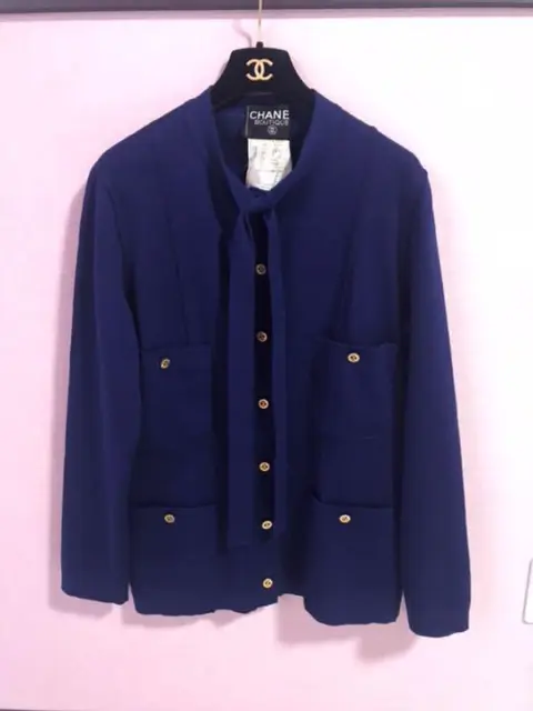 CHANEL Wool 100% Women's Cardigan Blue COCO Size42 Used 231219N