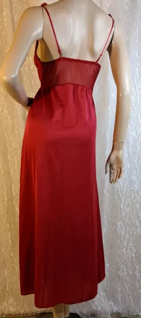 Vintage Olga Red Gently Padded Built-in Bra Lingerie Dress 48" Tall Nightgown L 3