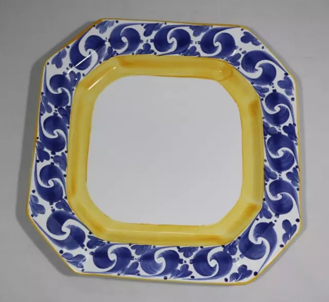 Herend Village Pottery Hand Painted Splash Blue Yellow Plate  10 3/4" Across