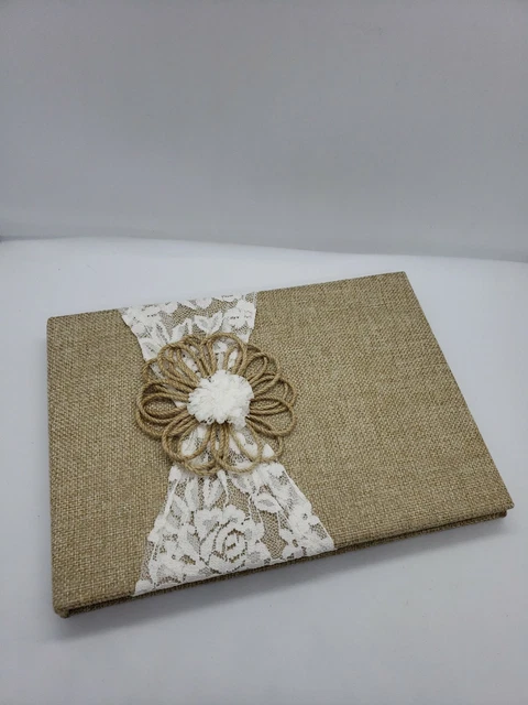 Libro De Visitas Rústico David Tutera™ Arpillera Con Encaje Y Flor De Yute