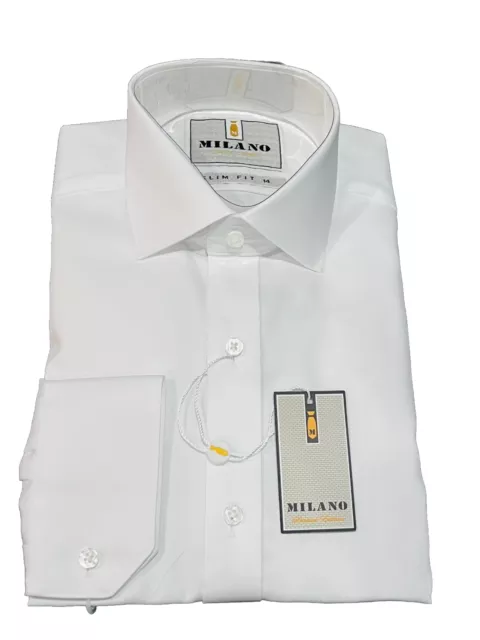 New With Tag Solid slim fit white pure cotton easy care dress shirt Size 16.5/L