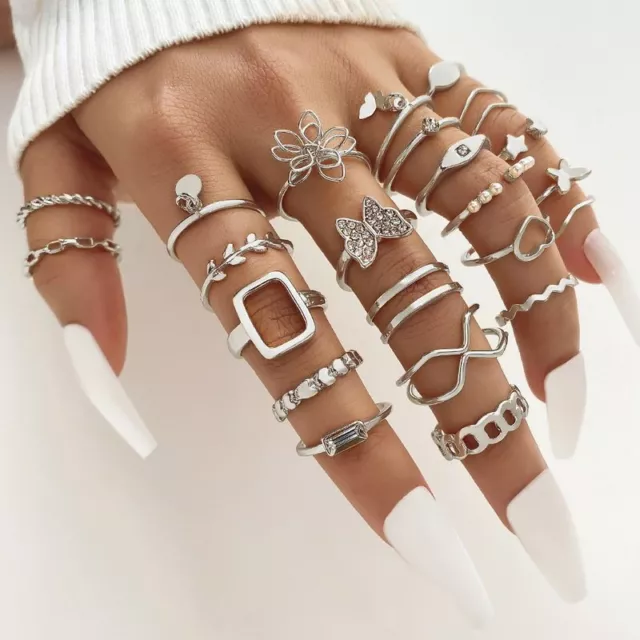 2024 Fashion Women Boho Retro Color Gold Finger Knuckle Rings Set Jewelry Gift