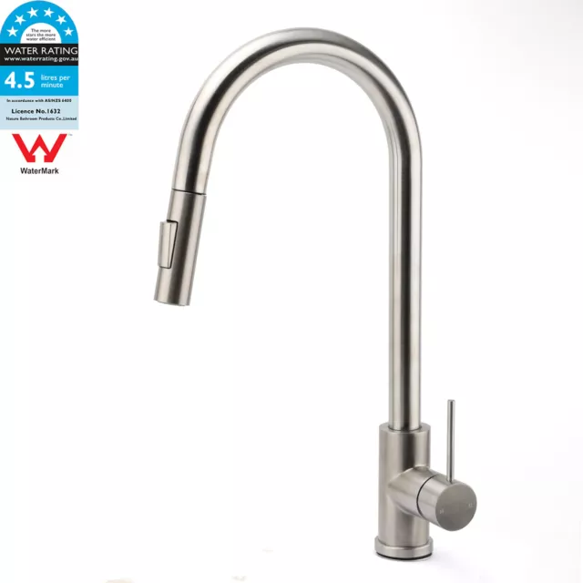 Brushed Nickel 2 Way Spray Kitchen Mixer Tap Pull Out Sink Laundry Swivel Faucet