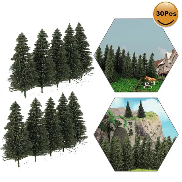 30pcs Model Pine Trees 8cm Deep Green Pines For HO Scale Model Railroad Layout