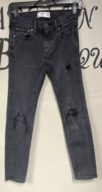 Boys Abercrombie Kids Black Super Skinny Jeans Distressed Size 13/14 Slim