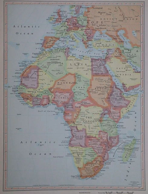 Vintage 1967 Rand McNally Atlas Map ~ SAUDI ARABIA, EUROPE, AFRICA ~ Free S&H