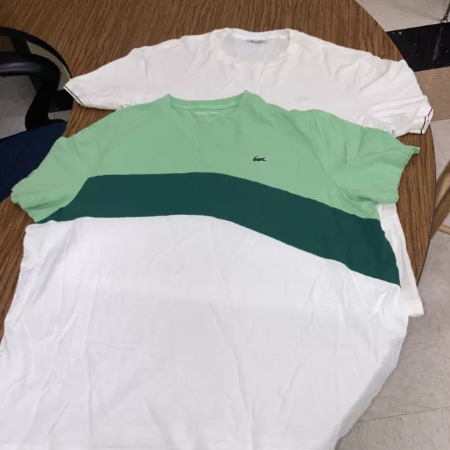 Lacoste Sport White Short Sleeve T-Shirt Mens Size 8 3XXL Logo, Lot of 2, EUC