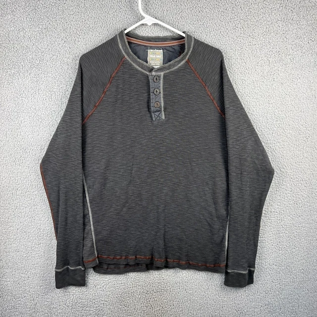 True Grit Shirt Mens 2XL Waffle Knit 3 Button Henley Grey Long Sleeve Thermal