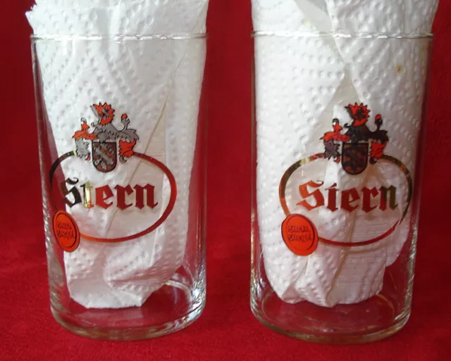 2 x STERN SIEGEL ALT BIER GLAS BRAUEREI FUNKE LOGO GOLD WAPPEN 0,2l VINTAGE