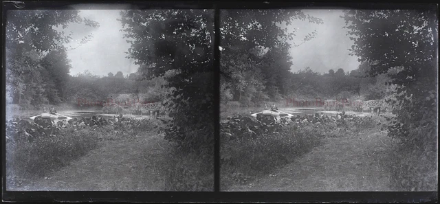 FRANCE Bois Lac Barque c1910 NEGATIVE PHOTO Stereo Glass Plate VR22L27n1