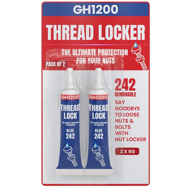 GH1200 2 Pack Thread Lock. 242 Medium Strength Locktight for Nuts, Bolts, Fas...