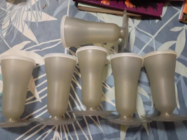 Tupperware Retro Parfait Sundae Dishes Cups X 6 Smoky Grey Gd Used Cond with lid