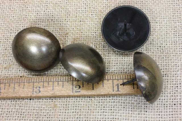 4 Old Brass Tacks 1 1/4” Large Head Patina Tarnished Vintage 1957 Furniture Feet 2