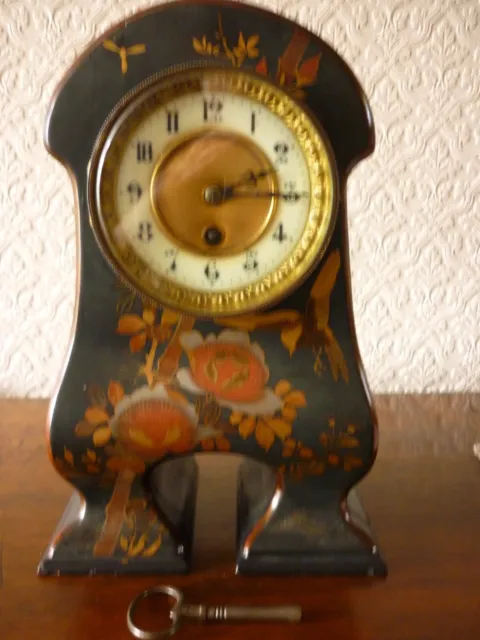 Art Nouveau  Mantel Clock Ebonised Case With Floral Decoration, Working Order